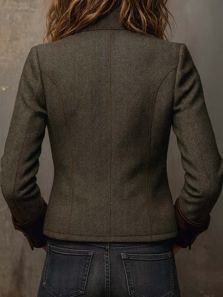 Elara | Blazer Vintage a Chevron con Bordature a Contrasto