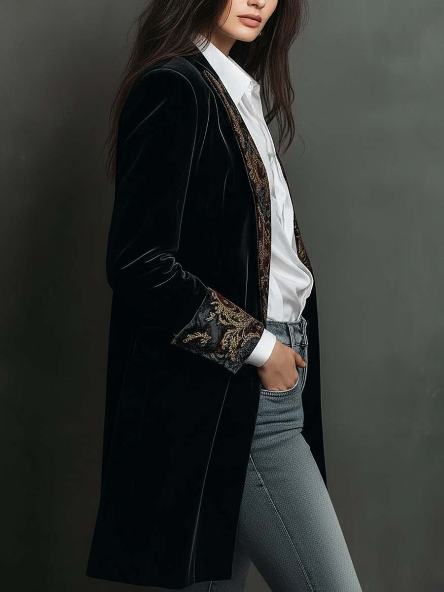 Siena | Blazer Aderente Stampato Barocco Nero