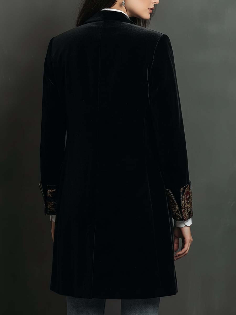 Siena | Blazer da Donna Slim Fit Nero con Revers e Stampa Barocca