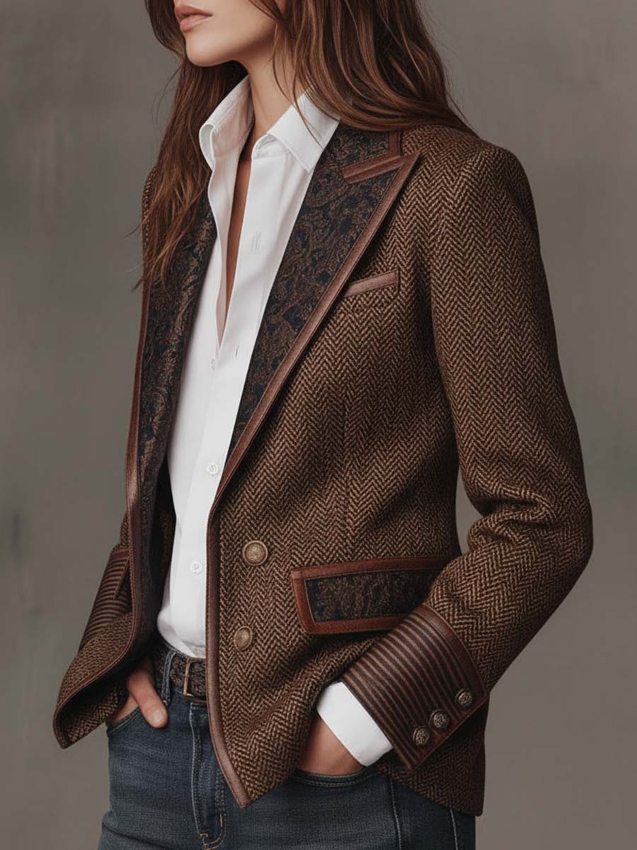 Siena | Blazer da donna a spina di pesce con pannelli stampati