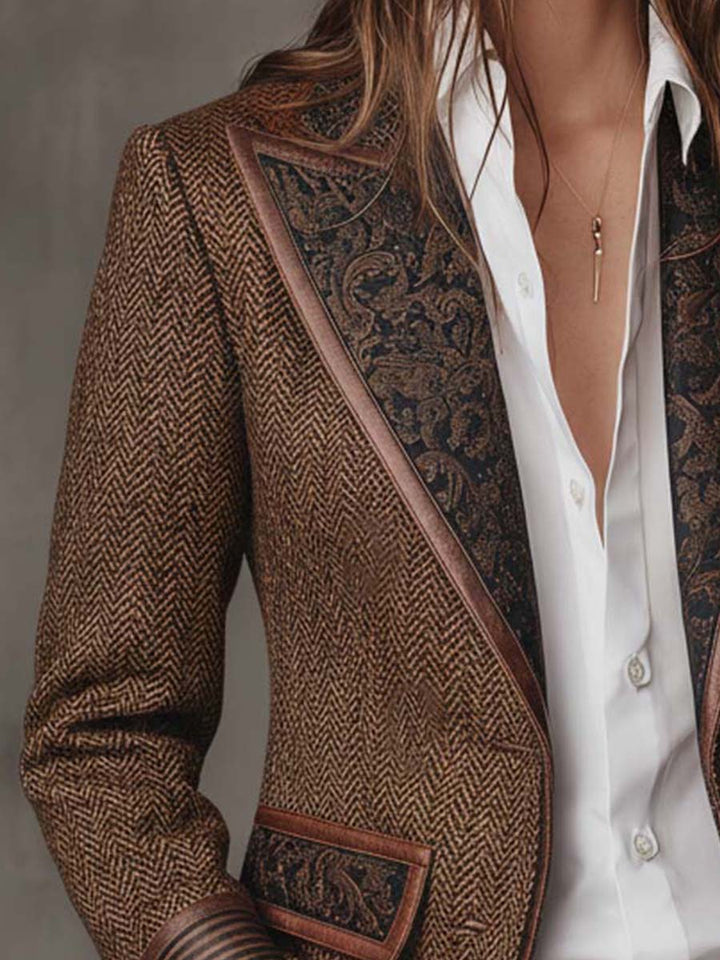 Siena | Blazer da donna a spina di pesce con pannelli stampati