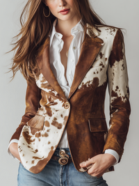 Siena | Blazer da Donna Vintage Ecologico con Stampa Mucca