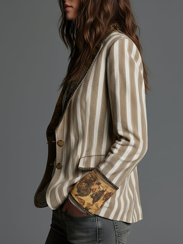 Edera | Blazer Bohemien a Strisce con Collo Stampato