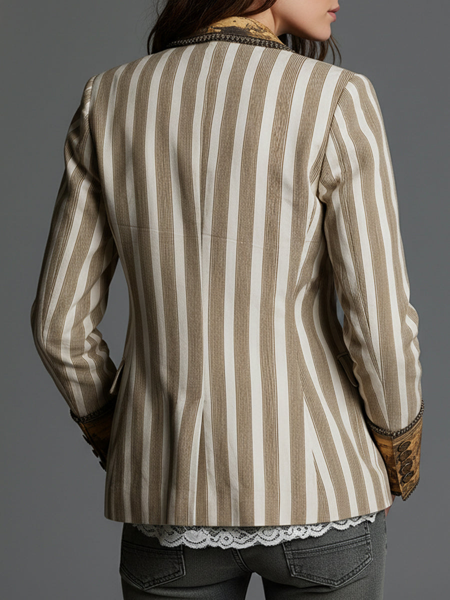 Edera | Blazer Bohemien a Strisce con Collo Stampato