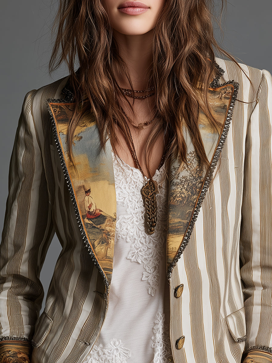 Edera | Blazer Bohemien a Strisce con Collo Stampato