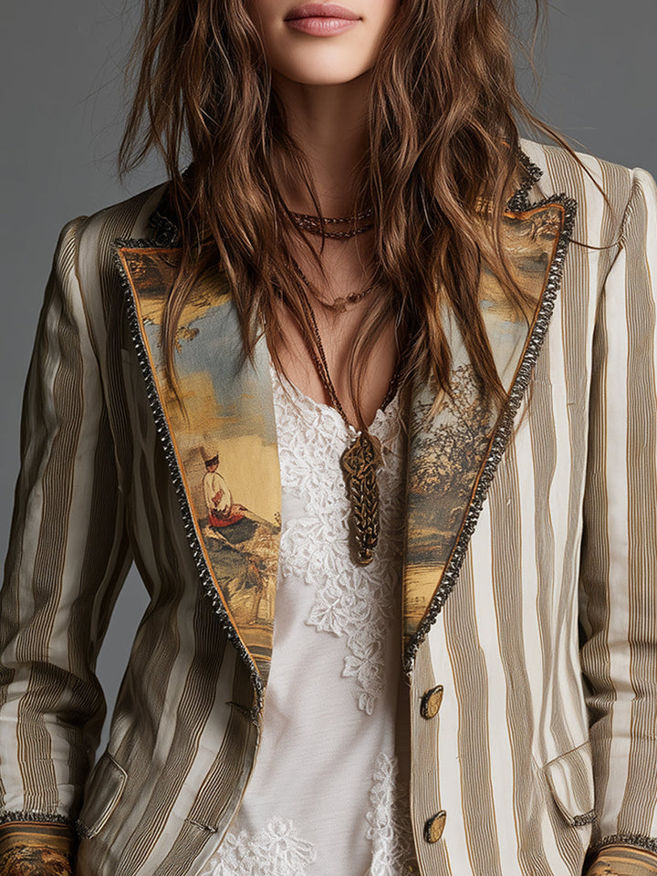Edera | Blazer Bohemien a Strisce con Collo Stampato