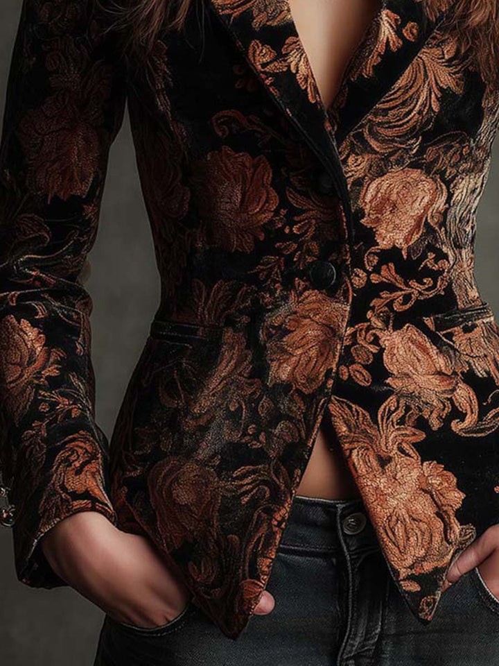 Elora | Blazer Tailleur Stampato Floreale Nero e Bronzo