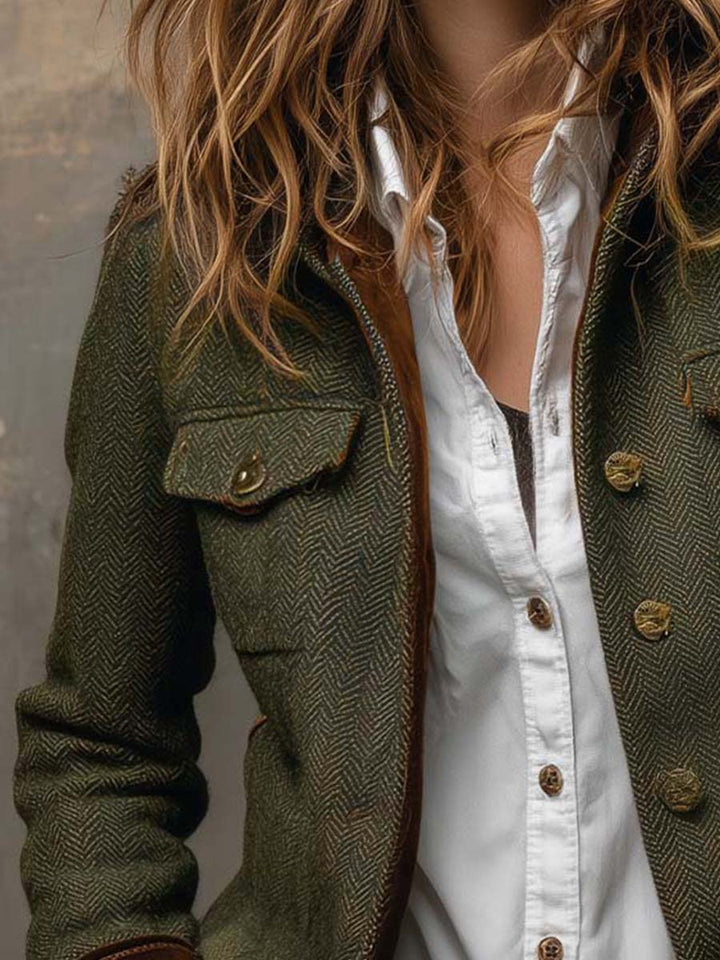 Elara | Blazer Vintage a Chevron con Bordature a Contrasto