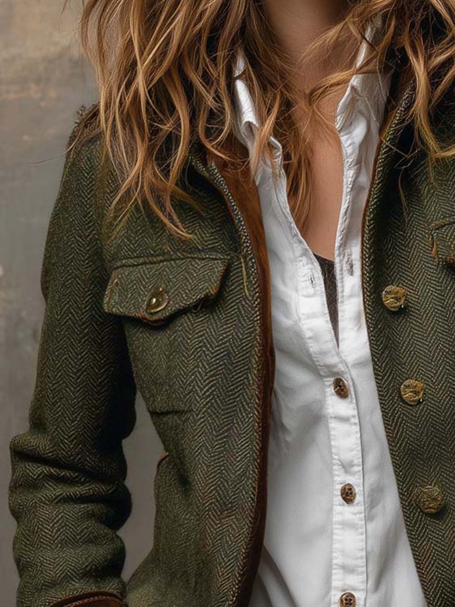 Siena | Blazer da Donna Vintage a Spina di Pesce con Bordi a Contrasto
