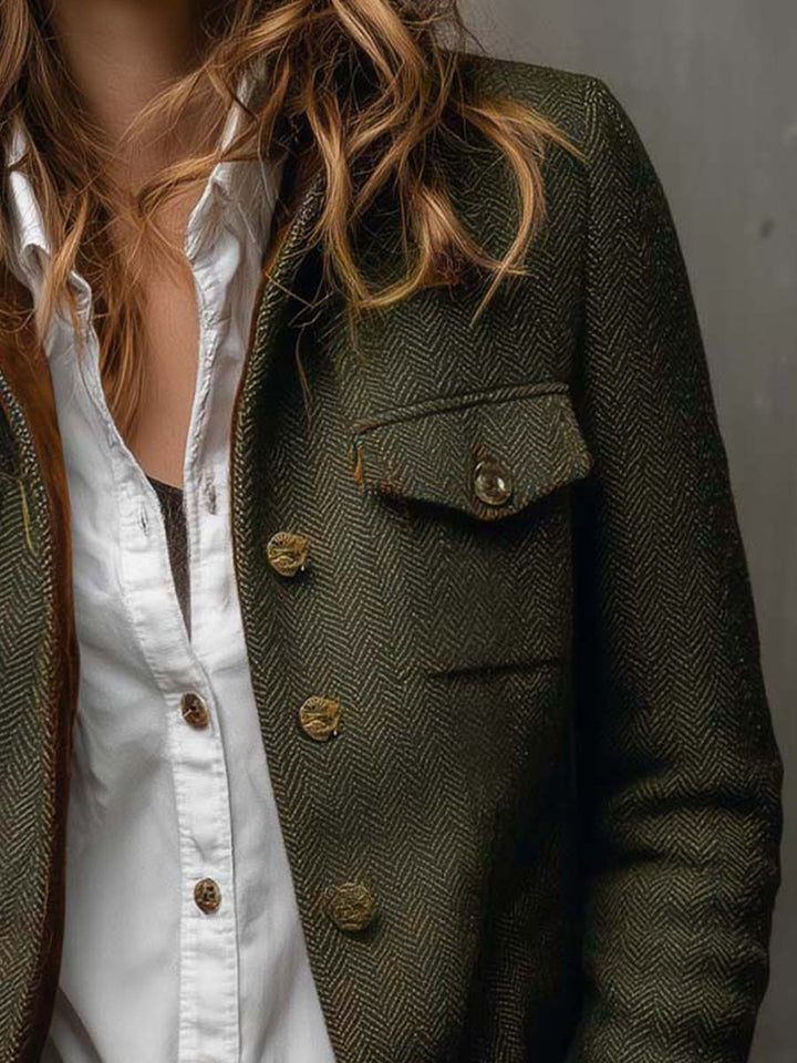 Siena | Blazer da Donna Vintage a Spina di Pesce con Bordi a Contrasto
