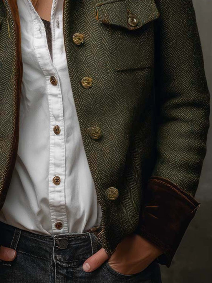 Siena | Blazer da Donna Vintage a Spina di Pesce con Bordi a Contrasto