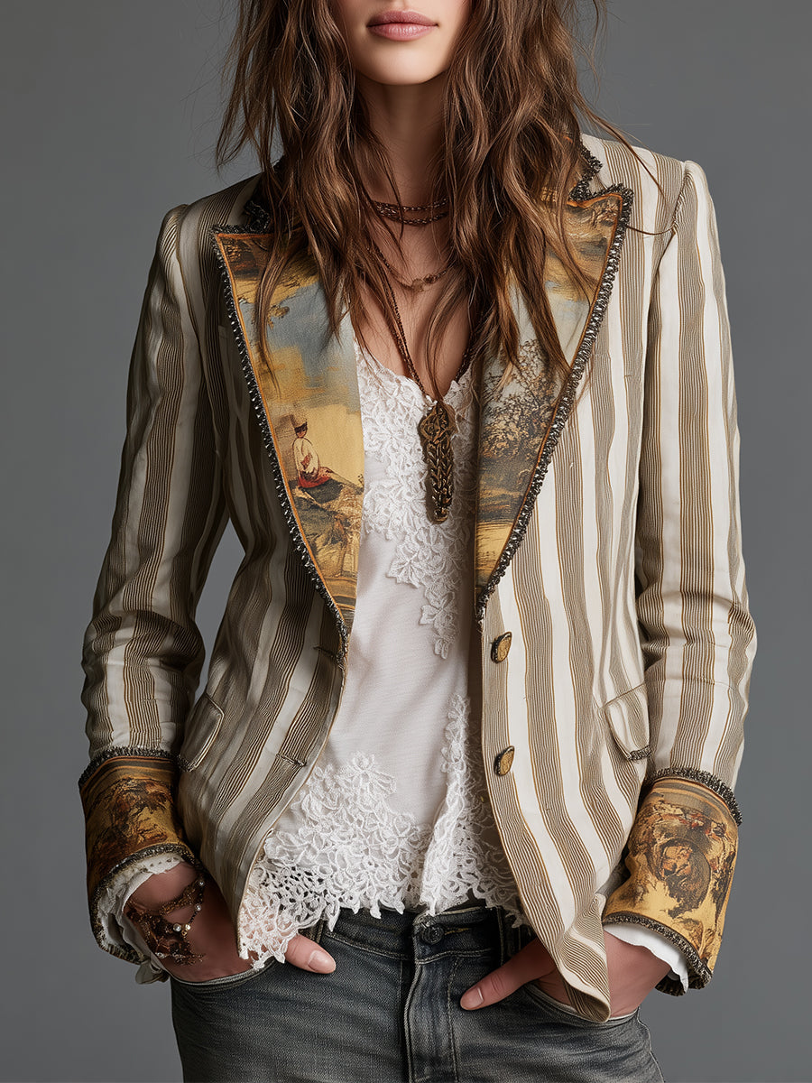 Edera | Blazer Bohemien a Strisce con Collo Stampato