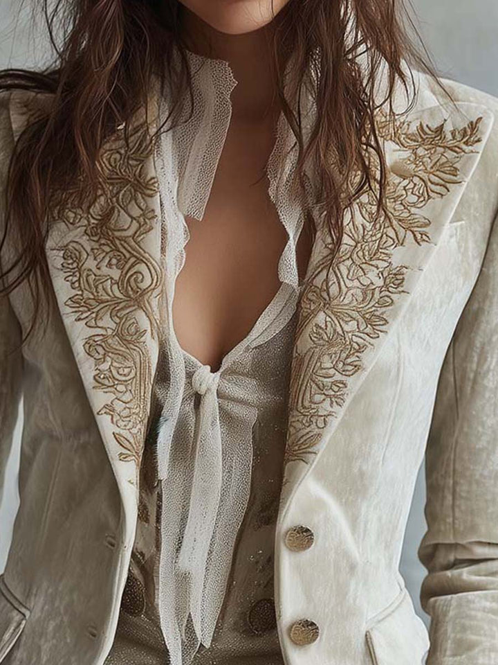 Liora | Blazer Sartoriale da Donna Avorio Ricamato