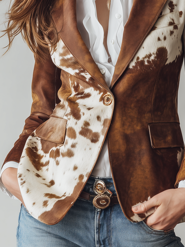 Elara | Blazer Vintage Stampato Mucca Eco-responsabile