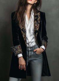 Siena | Blazer Aderente Stampato Barocco Nero