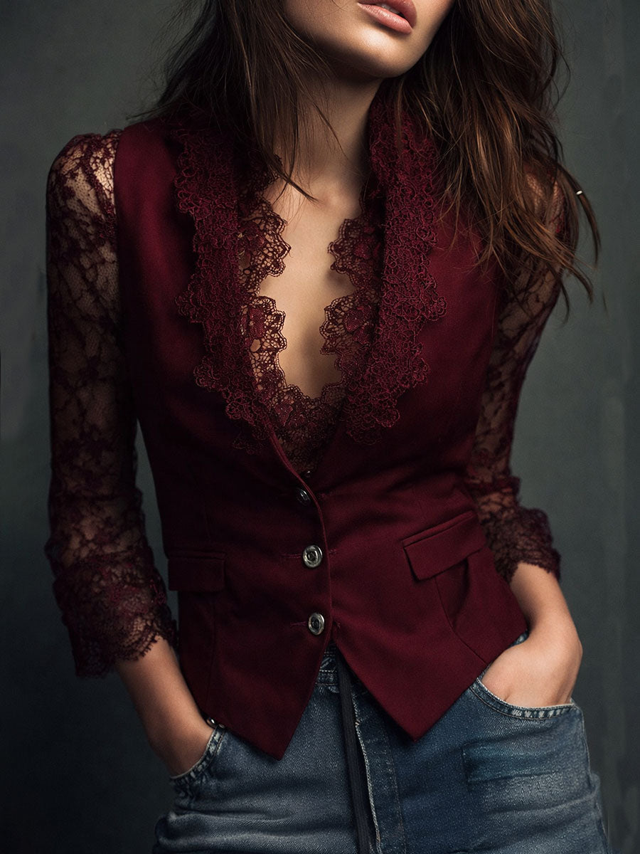 Liora | Giacca Blazer Nera con Maniche Semi-Trasparenti
