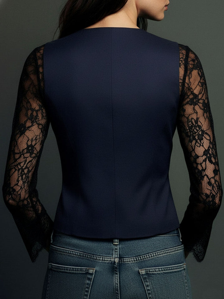 Liora | Giacca Blazer Nera con Maniche Semi-Trasparenti