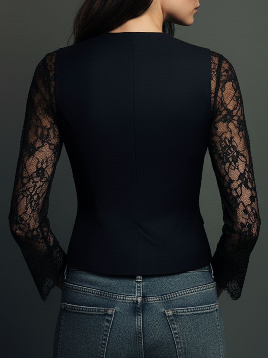 Liora | Giacca Blazer Nera con Maniche Semi-Trasparenti