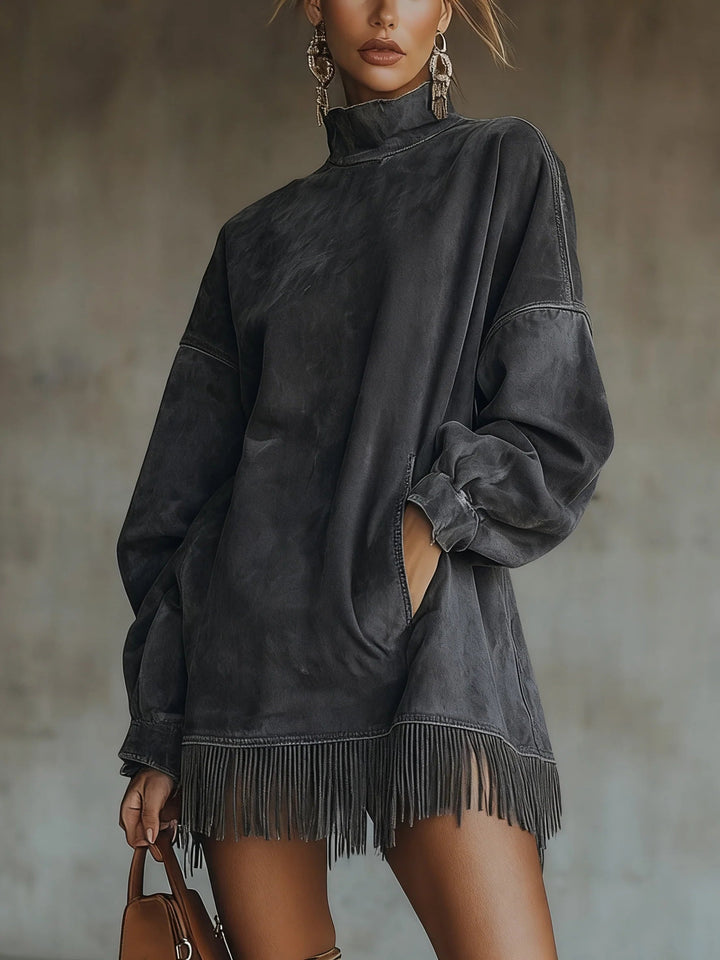 Aurea | Vestito con colletto alto e frange