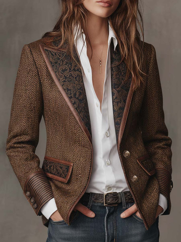 Siena | Blazer con Inserti a Chevron Stampati