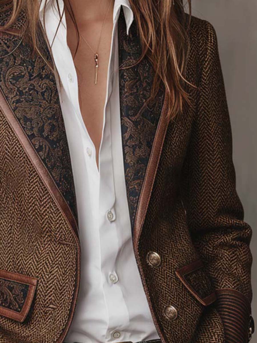 Siena | Blazer da donna a spina di pesce con pannelli stampati