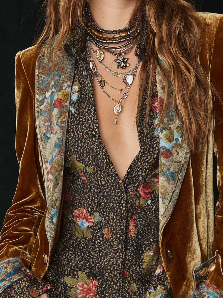Nerina | Blazer Patchwork Stampa Floreale Vintage