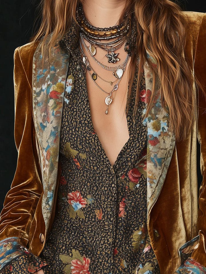 Nerina | Blazer Patchwork Stampa Floreale Vintage