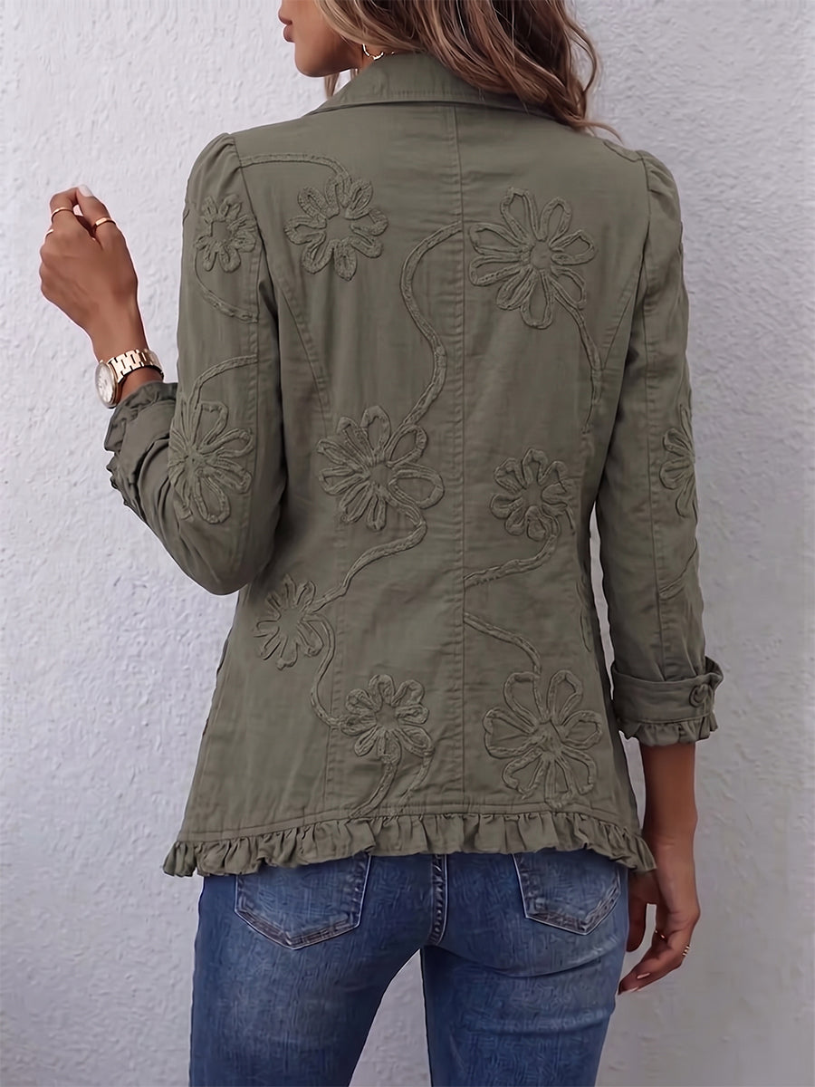 Nerina | Giacca Utilitaria Ricamata con Fiori Bohemien