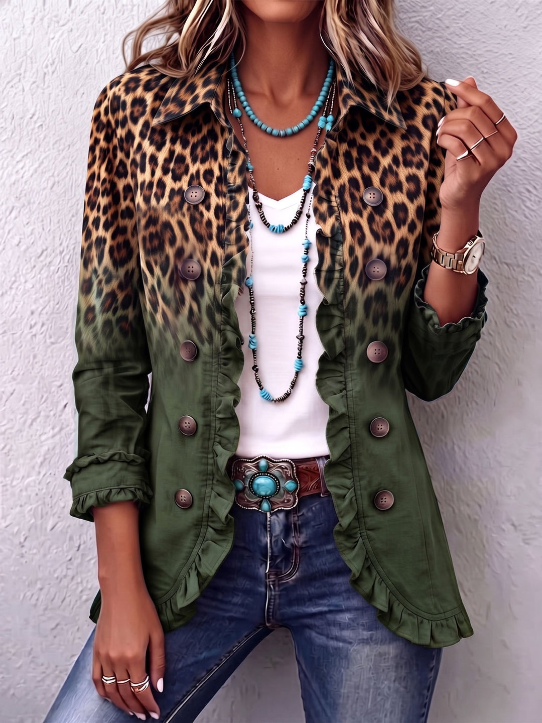 Aurea | Blazer Leopardato Sfumato con Volant