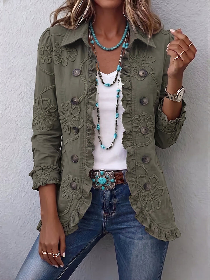 Nerina | Giacca Utilitaria Ricamata con Fiori Bohemien