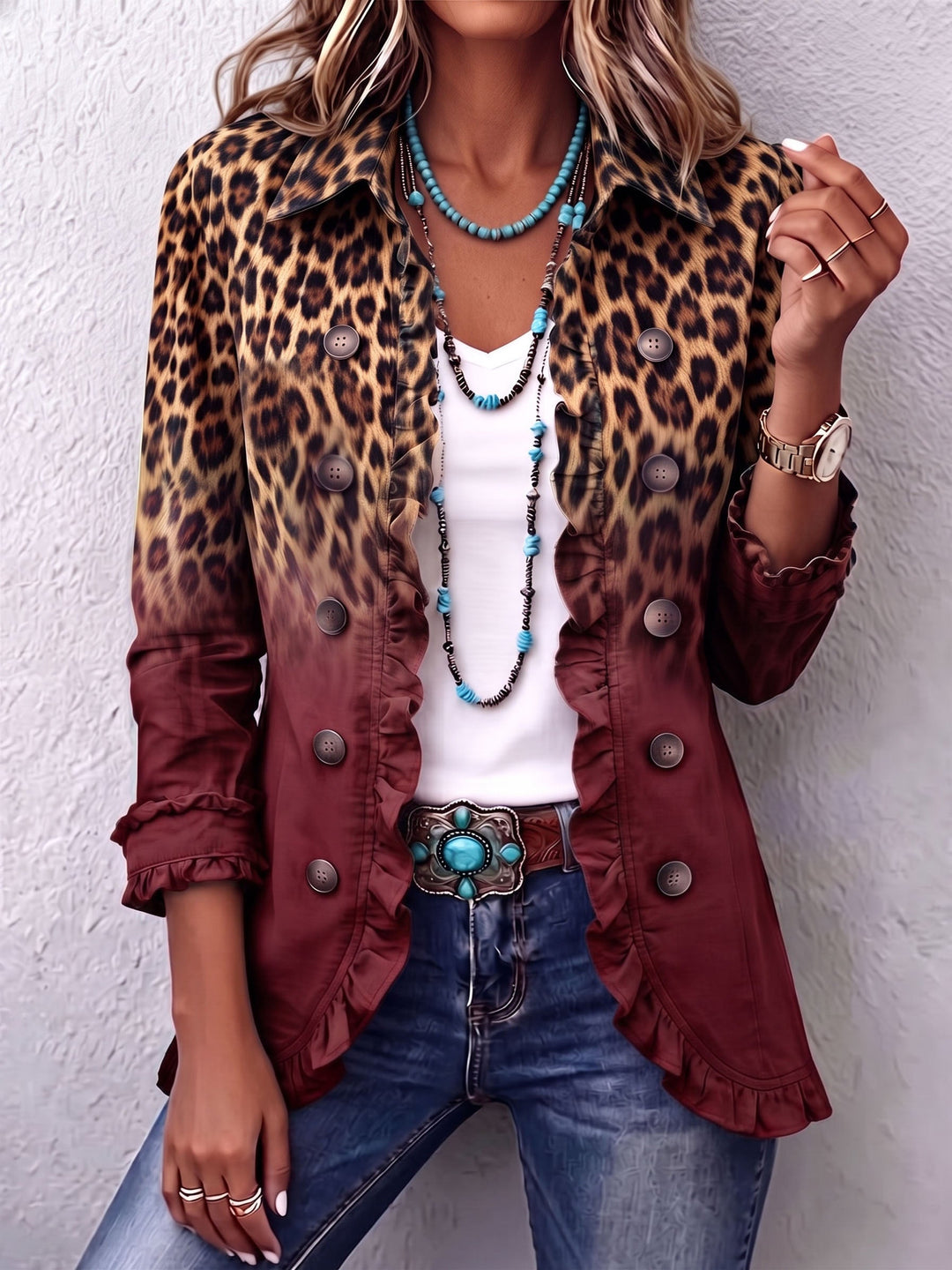 Aurea | Blazer Leopardato Sfumato con Volant