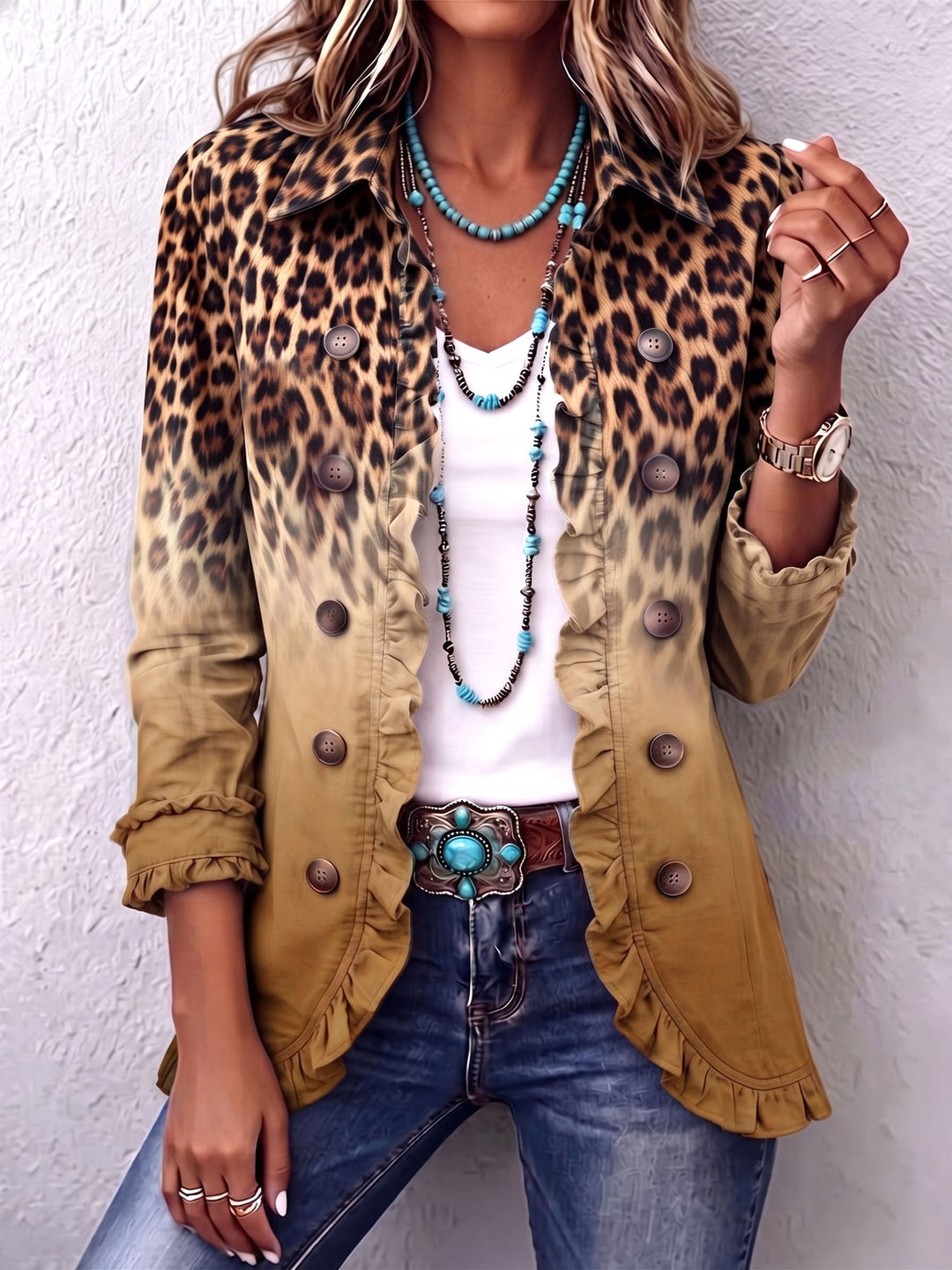 Aurea | Blazer Leopardato Sfumato con Volant